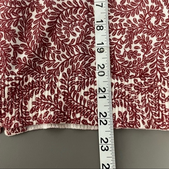 Loft Cotton Sweater Fern Print Crewneck Button Back Burgundy/Cream Size Small - Picture 12 of 12
